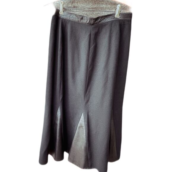 Vintage Elizabeth New York size 12 black wool and leather midi skirt - Picture 2 of 9